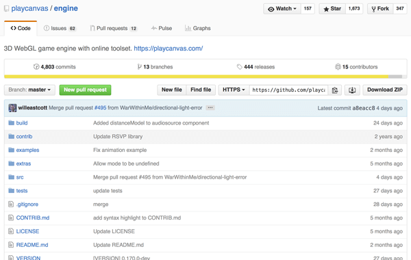 PlayCanvas engine repository on GitHub.