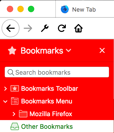 A close-up screenshot of a browser windows's open sidebar. The background color of the sidebar is red.