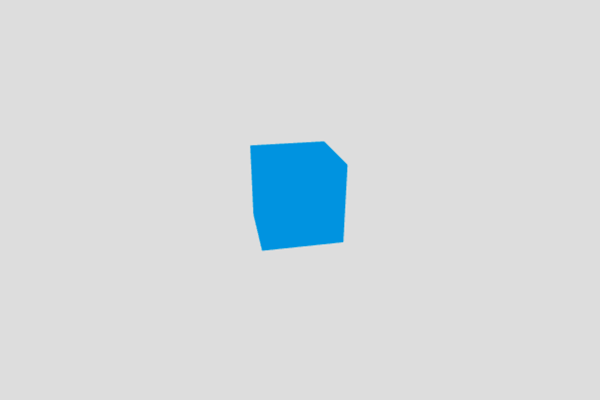 Un cube bleu sur un arrière-plan gris, rendu avec Three.js.