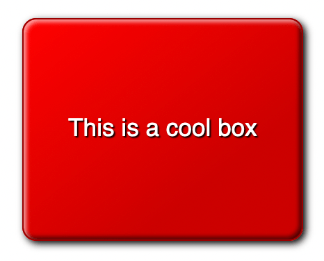 角を丸めた大きな赤い箱。ドロップシャドウ付きの白いテキストには "This is a cool box" と書かれています。