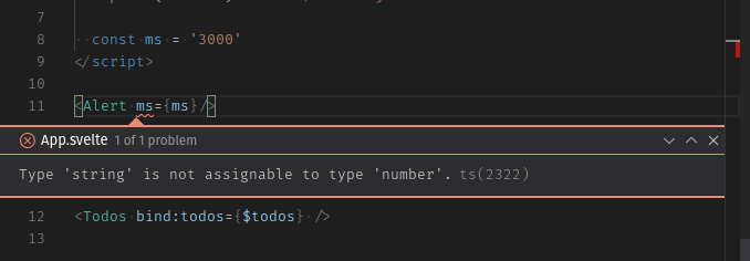 在 VS Code 中进行类型检查——ms 变量被赋予了非数字类型的值