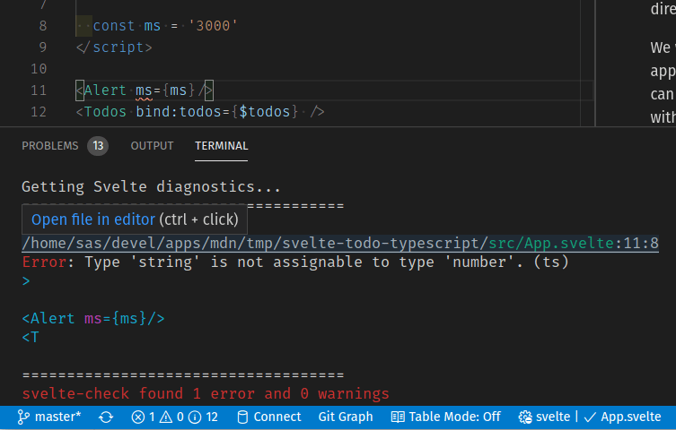 在 VS Code 中运行 check 命令显示类型错误，ms 变量应该被赋予数字