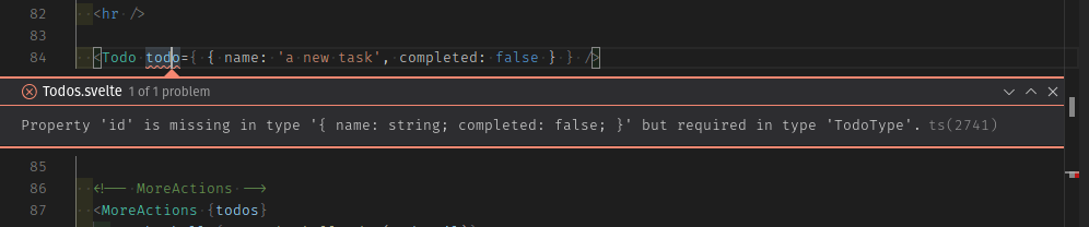 VS Code 中显示了类型错误，Todo 类型对象需要 id 属性。