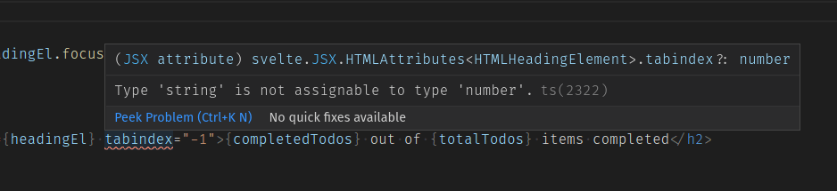 VS Code 中的 tabindex 提示，tabindex 期望的类型是数字，而不是字符串