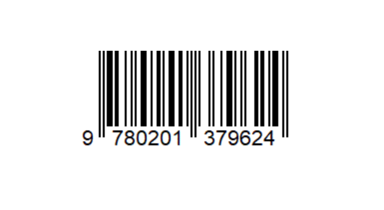 一个 EAN-13 格式条形码的图像。一个白色和黑色线条的水平布局的图案